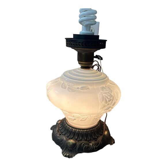 Vintage Gone with the Wind Parlor Hurricane Lamp Milk Glass 3 Way Hand Painted - Picture 6 of 16